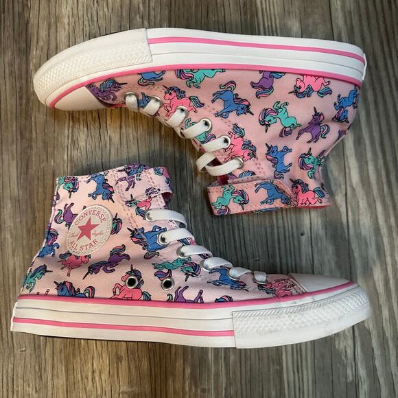 Converse Youth Size 3 A01673F HI Pink Unicorn High Top Sneakers Chuck Taylors - Picture 5 of 5